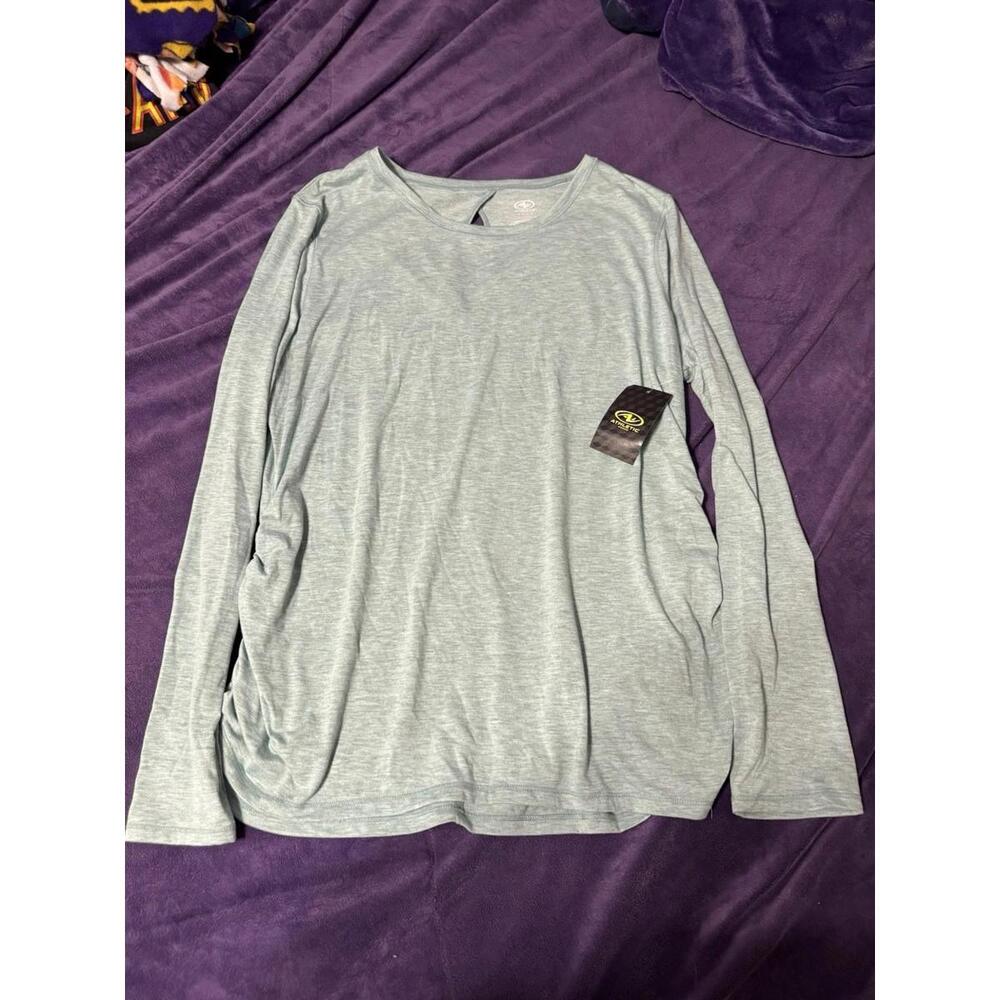 Athletic Works Ruched Long Sleeve Blue Tee Size XL